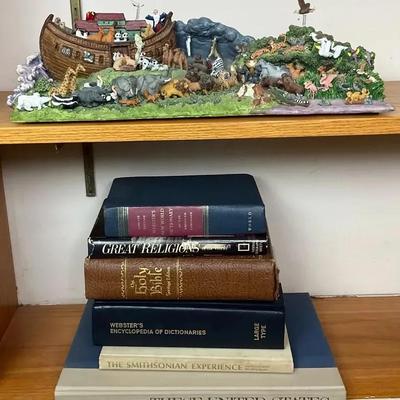 Noah’s Ark Figurine Display with Religious and Historical Books