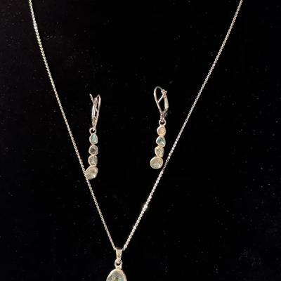 Blue Polki Diamond Pendant & Earrings (2)