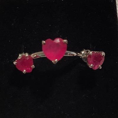Heart Shaped Ruby Ring & Earrings (2)
