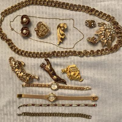 Gold Tone Costume Jewelry Mystery Lot (14)