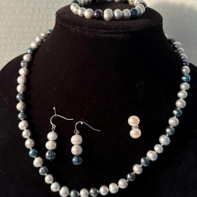 Blue & Gray Freshwater Pearls Set (4)