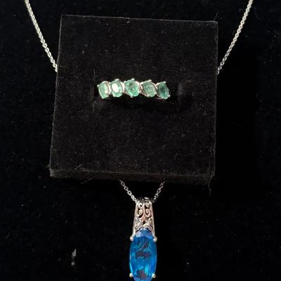 Blue Stone Pendant & Earrings (2)
