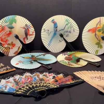 Collection of 12 Vintage Folding Fans – Assorted Designs