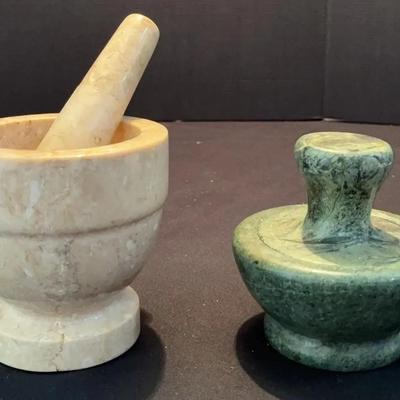 Set of  Stone Mortar & Pestle – Marble & Green Stone