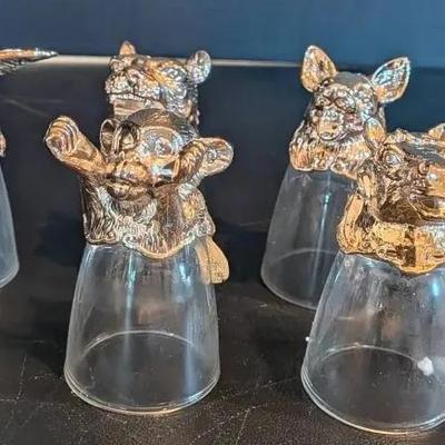 Set of 6 Animal Head Shot Glasses – Metal Tops on Glass Bases