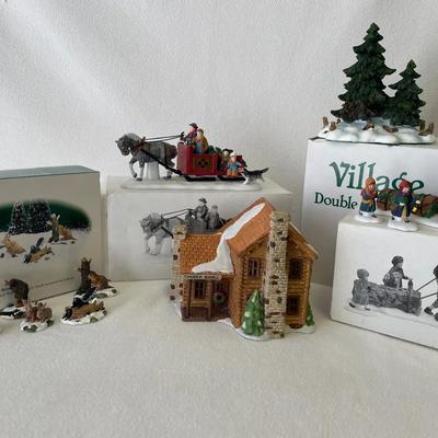 Department 56 Log Cabin, Bringing Home The Yule Log, Woodland Wildlife, Double Pine Trees & More 