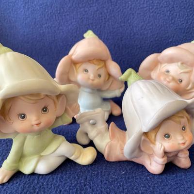 Homco Porcelain Pixie Elf Figurines 4pcs
