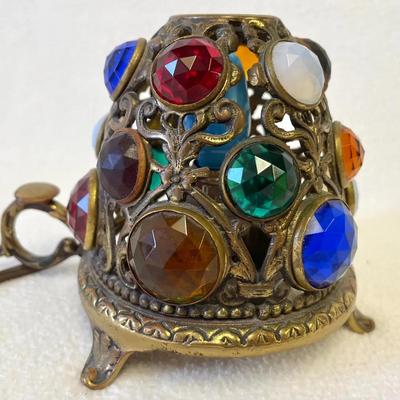 Vintage Brass Jeweled Fairy Lamp