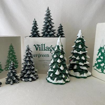 Department 56 Village Light Up Ceramic Trees, 8 Pcs
