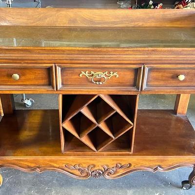 “Drexel Heritage” Wooden Rolling Bar Cart & Brass Top