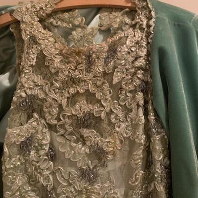 Vintage Womens' Evening Dress with Fur Cap Sleeves
