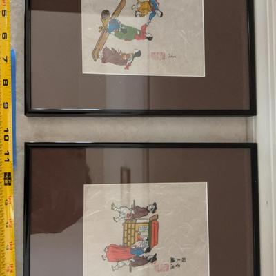 Two Framed Asian Prints 8 1/2 x 11