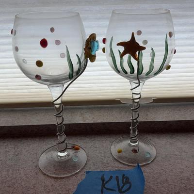 Two Seashore Themed Wine Glasses By Home Essentials And Beyond