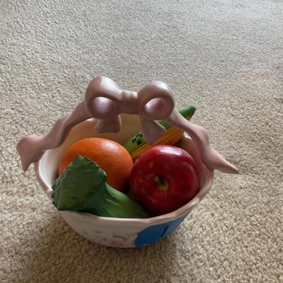 Flower Designed Bowl With Fake Fruits