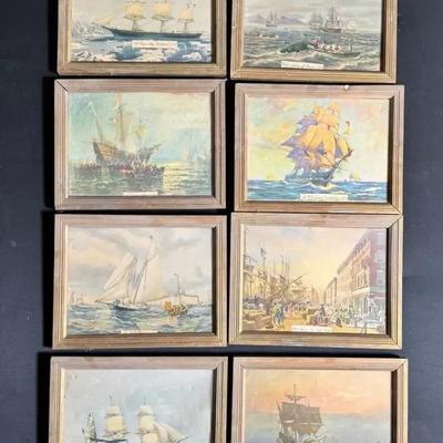 Set Of 8 Ship Illustration Prints