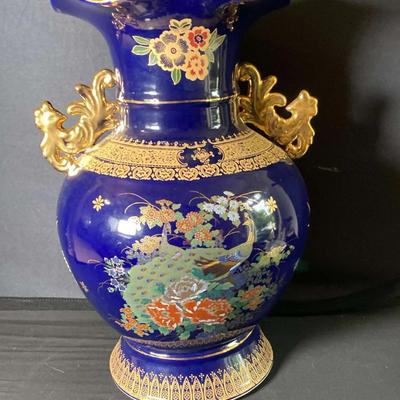 Japanese Cobalt Blue Peacock Vase