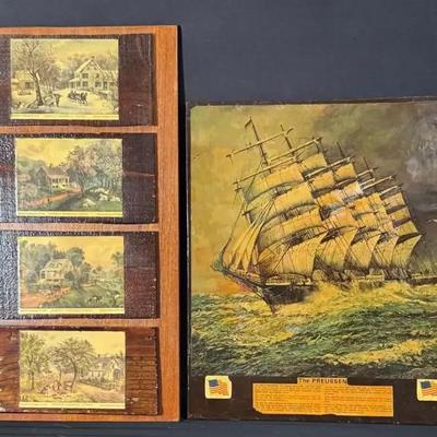 Vintage Lithograph Prints on wood 