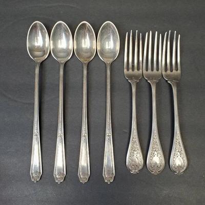 Vintage Sterling Silver Iced Tea Spoons (4) and Dessert Forks (3)