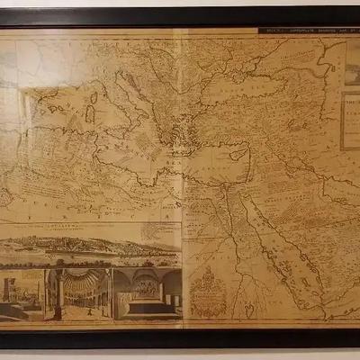18th Century Copperplate Herman Moll Turkish Empire Map, Framed 28x44"