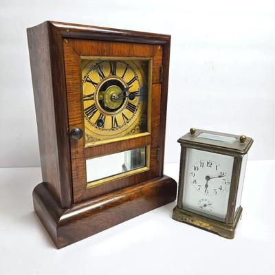 Antique Carriage Clock 5” & Seth Thomas Shelf Clock 9”