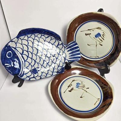 Dansk Fish And Crane Serving Platters - 17" & 12"