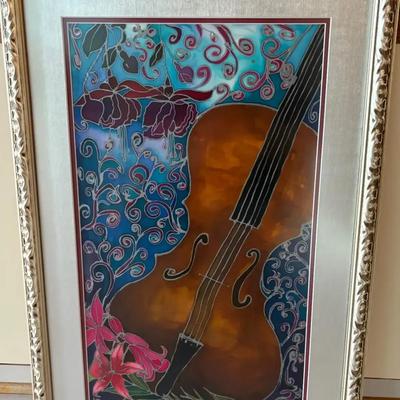 Signed String Instrument Batik, Framed - 30x21"