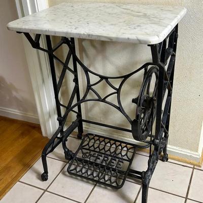Marble Top Treadle Base Table -22x17x31"