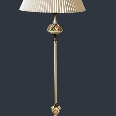 Vintage Floor Lamp With Capodimonte Style Ceramic Flowers 60”