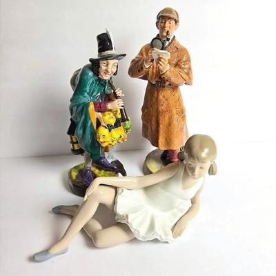 Royal Doulton “The Detective” Sherlock Holmes, Mask Seller & Nao By Lladro Reclining Ballerina