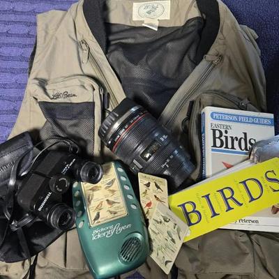 LL Bean Fly Fishing Vest - M, Bushnell 6x Binoculars, Birdsong Identiflyer, More