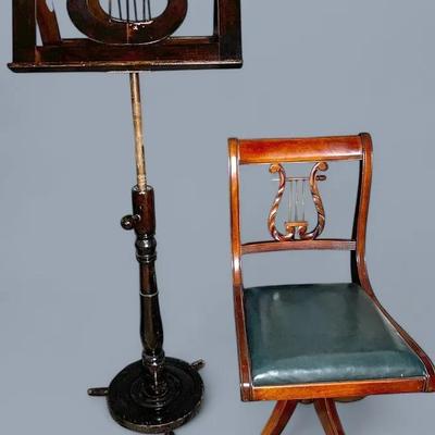 Duet Music Stand & Lyre Back Swivel Chair 17x18x34” 