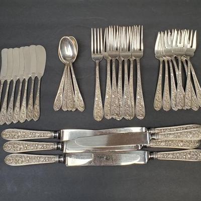 Stieff Rose Sterling Silver Flatware Set – 35 Pieces, Service for 6,