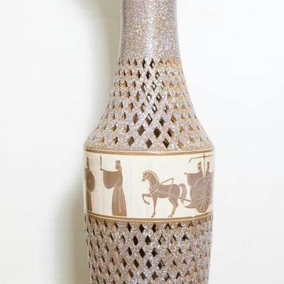Handmade 31" Tall Clay Pottery Urn Vase with Cutouts & Textured Design