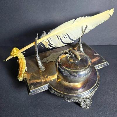 Silver Plate Inkwell - 8” Wide