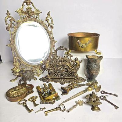 Ornate Table Mirror 9x14”, Bradley & Hubbard Letter Holder, Devil Lock & More