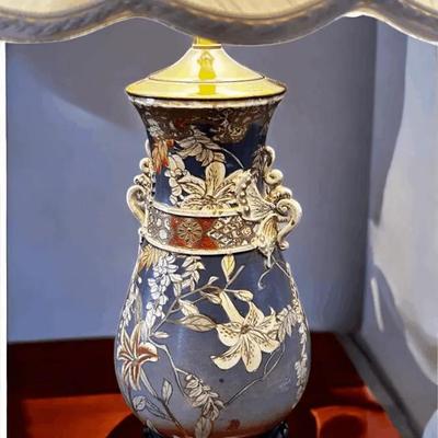 Asian Satsuma-Style Vase Lamp - 33”h