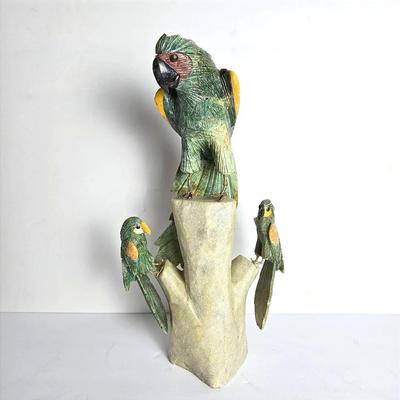 Carved Soapstone Parrot Sculpture - 12.5”h 