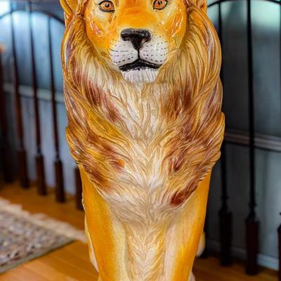 Large Vintage Mid-Century Italian Ceramic Lion Statue, 15x38x26"