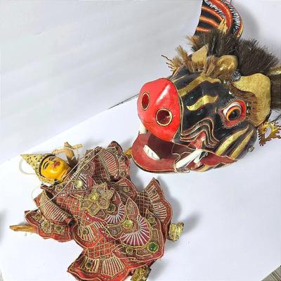 Balinese Boar Mask 15X17X12” & Southeast Asian Puppet 15”H