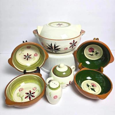 MCM Stangl Pottery Carnival Covered Dish, Bowls, Sugar & Salt