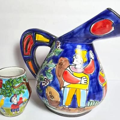 Italian Painted Pottery: Desimone Vase & La Musa-Style Marshall Fields Pitcher