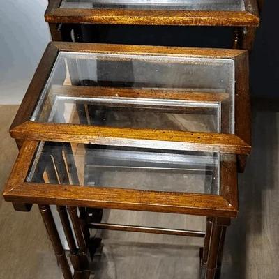 Wood & Glass Top Nesting Table Set