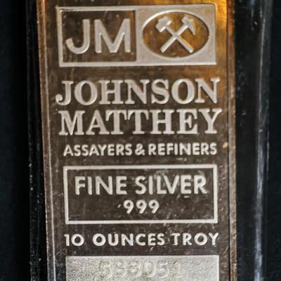 10 oz 999 Fine Silver Bar, Vintage J&M Johnson Matthey, Lot 1