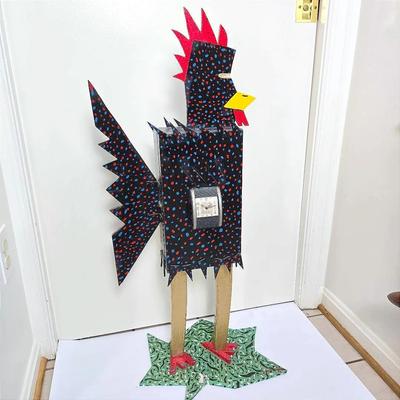 Signed Folk Art Chicken Clock/Cabinet - 34”h