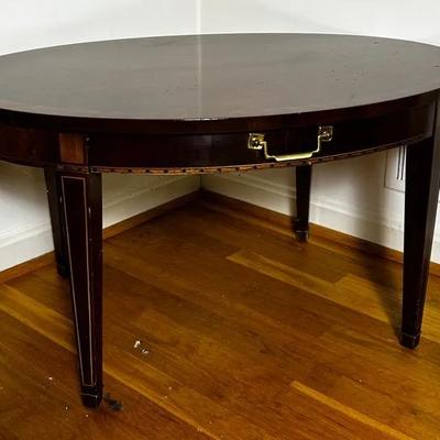 Vintage Oval Wooden Side Table With Inlay Band 