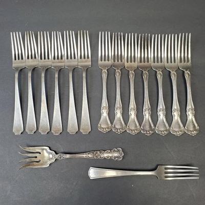 Sterling Silver Forks – 15 Total, Two Sets of 7 & 1 Serving, Monogrammed