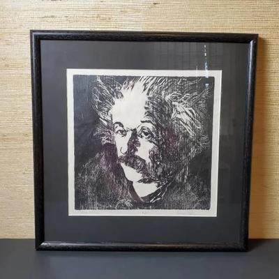 Signed Albert Einstein Print, Artist Proof by Diane Laison, Framed - 17.75x17.75"
