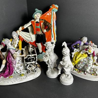 Ceramic Figurines: Sitzendorf White Porcelain, Keramos Austria & Musical Pairs Made In Japan