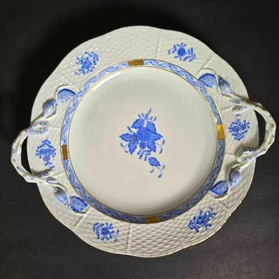 Herend "Chinese Bouquet" Blue Handled Chop Plate