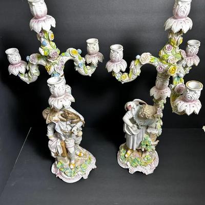 Meissen Porcelain Figural Candelabra Pair - 21” Tall, 12” Spread